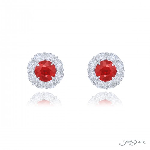 JB Star Round Ruby And Diamond Stud Earrings