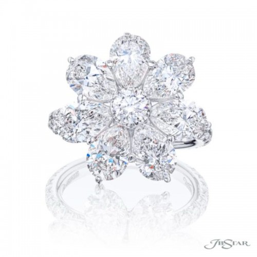 JB Star 5.31ct Platinum Flower Round Pear Diamond Engagement Ring