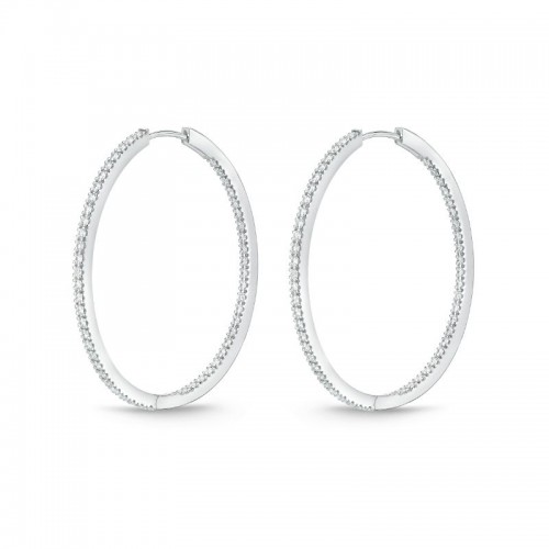 Memoire 18K White Gold Oval Diamond Hoops 1.20Ctw Approx.