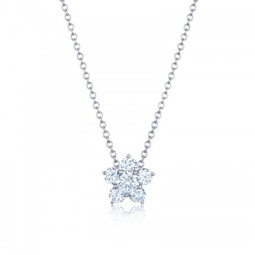 18K White Gold Diamond Necklace & Floral Cluster Pendant