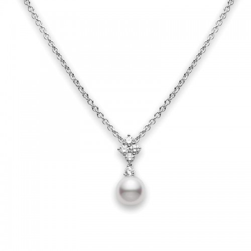 Mikimoto 18K White Gold Classic-Classic Pearl Pendant Necklace With Diamonds