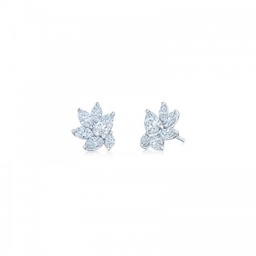 Platnium Petal Earrings with Pear Center Diamonds