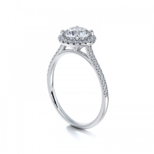 Semi-Mount Thin Contour Cathedral Round Pave Diamond Halo Engagement Ring
