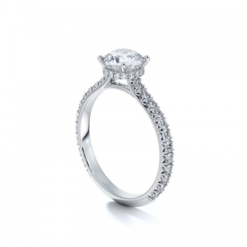 Semi-Mount Contour Cathedral Round French Pave Diamond Engagement Ring