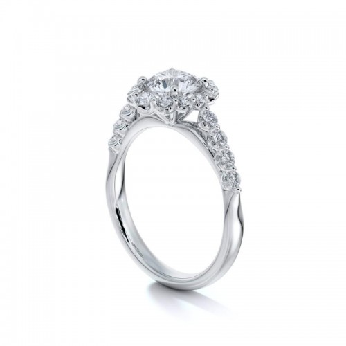 Semi-Mount Graduated Diamond Halo Tiara Cathedral Engagement Ring