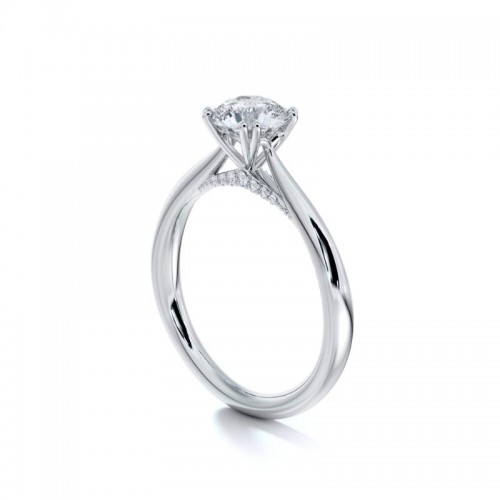 Double 4-Prong Round Tapered Cathedral Engagement Ring with Pave Diamond Bridge