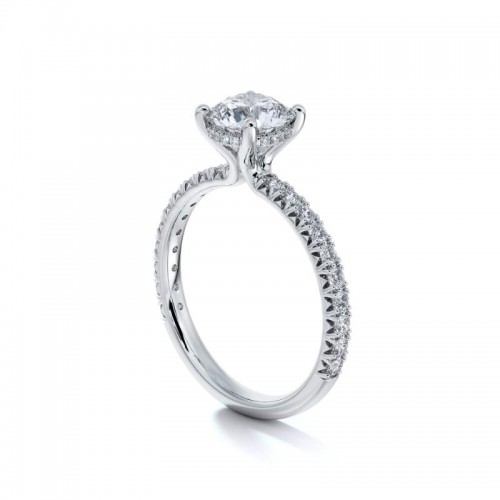Semi- Mount Embrace 4-Prong French Pave Set Diamond Engagement Ring with Pave Gallery Wire