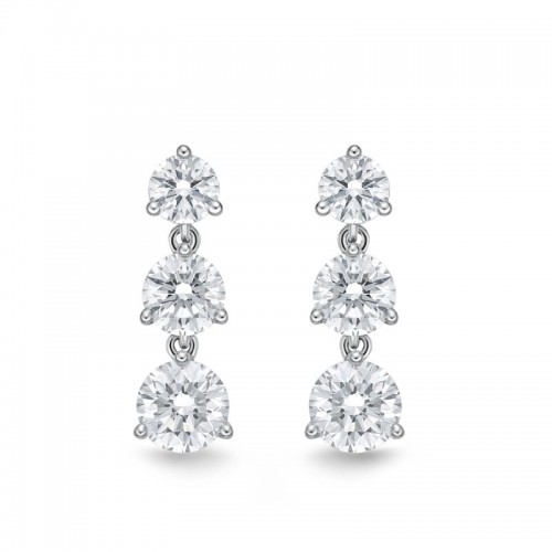 Memoire 18K White Gold 3 Diamond Juliet Drop Diamond Earrings