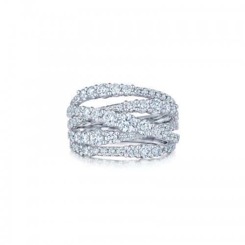 18K White Gold Four-Row Ring with Diamonds