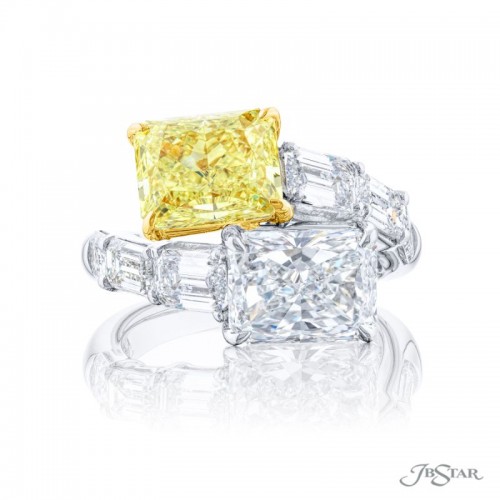 JB Star Two-Stone Fancy Yellow Diamond Engagement Ring Certified
