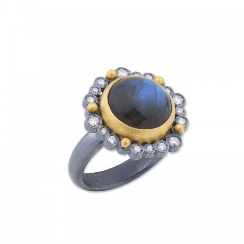 Lika Behar 24k Two Tone Gold and Sterling Silver Diamond and Gemstone Ring