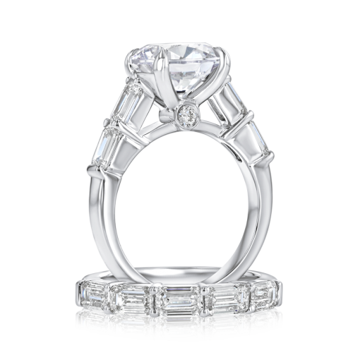 XO Jewels Semi-Mount Round Engagement Ring with Emerald Cut Side Diamonds