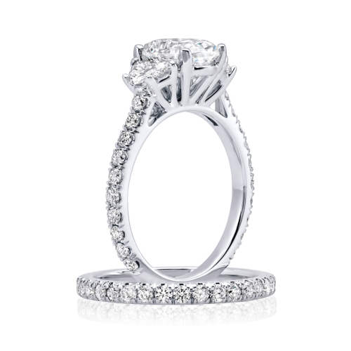 XO  Jewels Semi-Mount 3-Stone Oval Engagement Ring with Pave’ Diamond Band