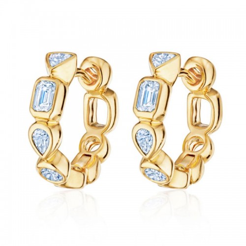 Petite Hoop Earrings with Mixed Shape Diamonds