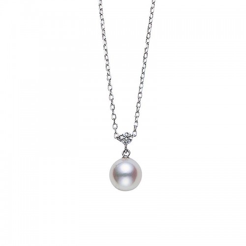 Mikimoto Classic Akoya Cultured Pearl and Diamond Pendant in 18K White Gold