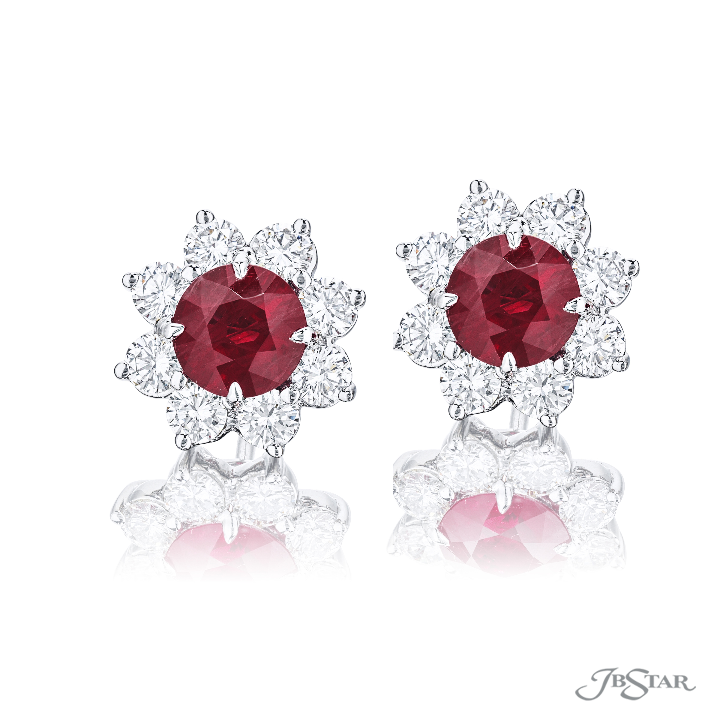 JB Star Platinum Ruby And Diamond Stud Earrings