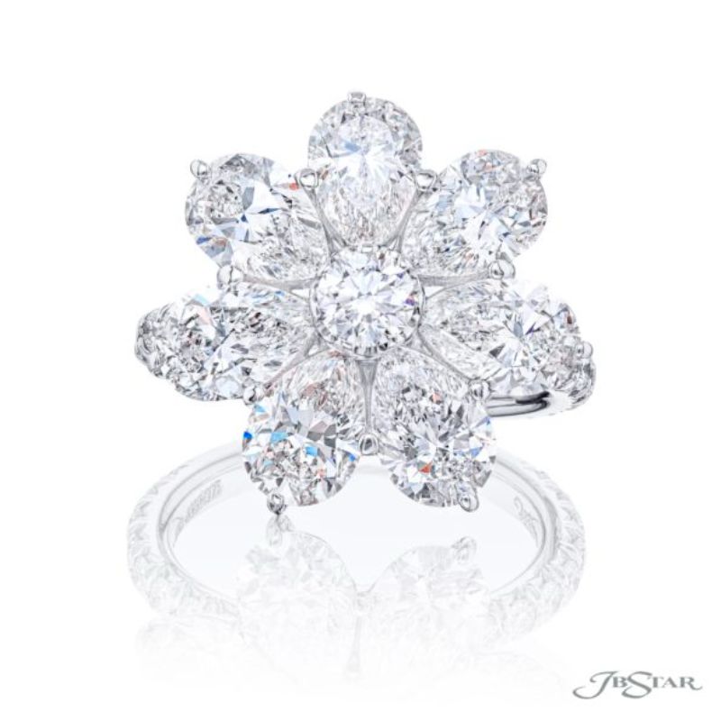 JB Star 5.31ct Platinum Flower Round Pear Diamond Engagement Ring