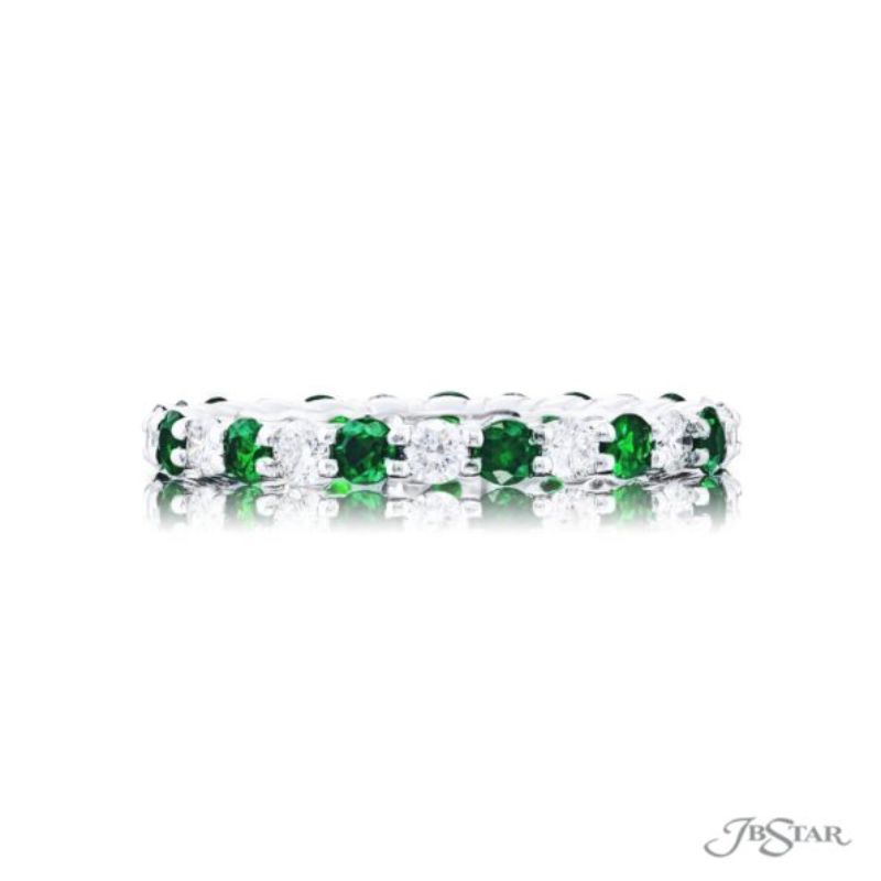 JB Star Emerald & Diamond Eternity Band Round Alternating Design