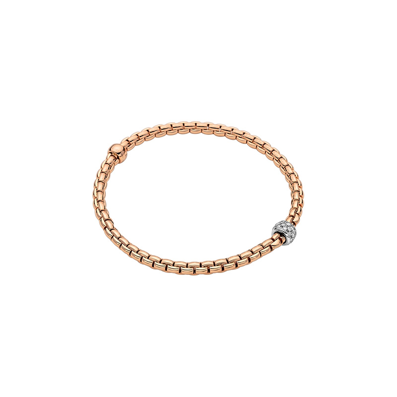 Eka Tiny Yellow Gold with Diamond Rondel Station Bracelet