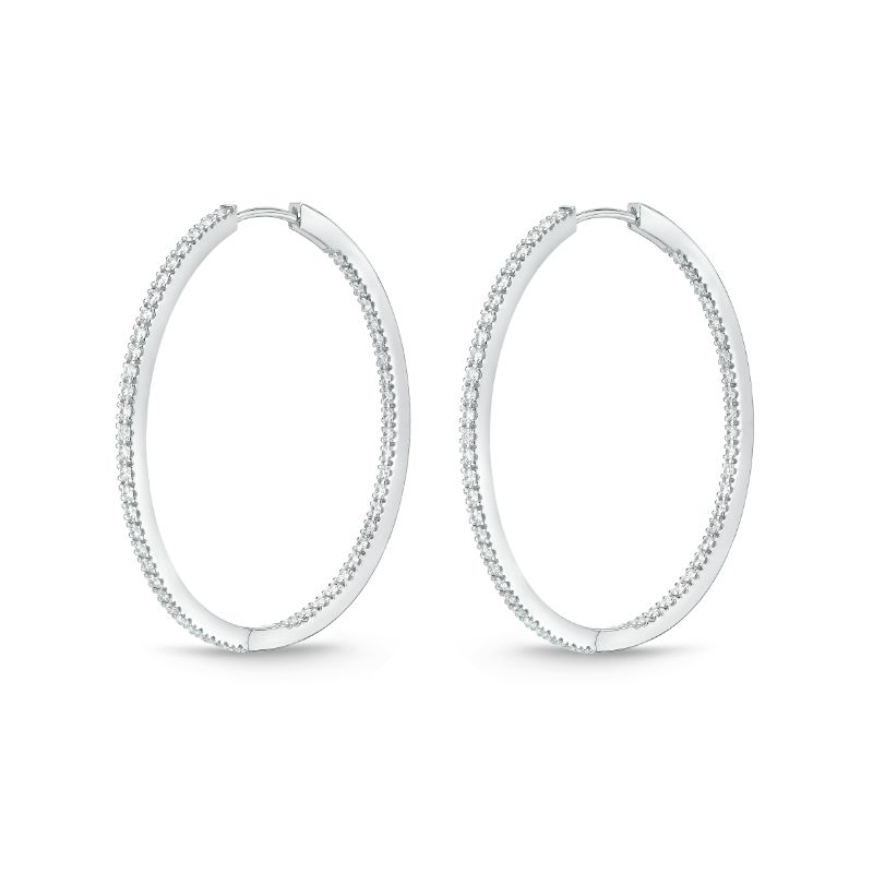 Memoire 18K White Gold Oval Diamond Hoops 1.20Ctw Approx.