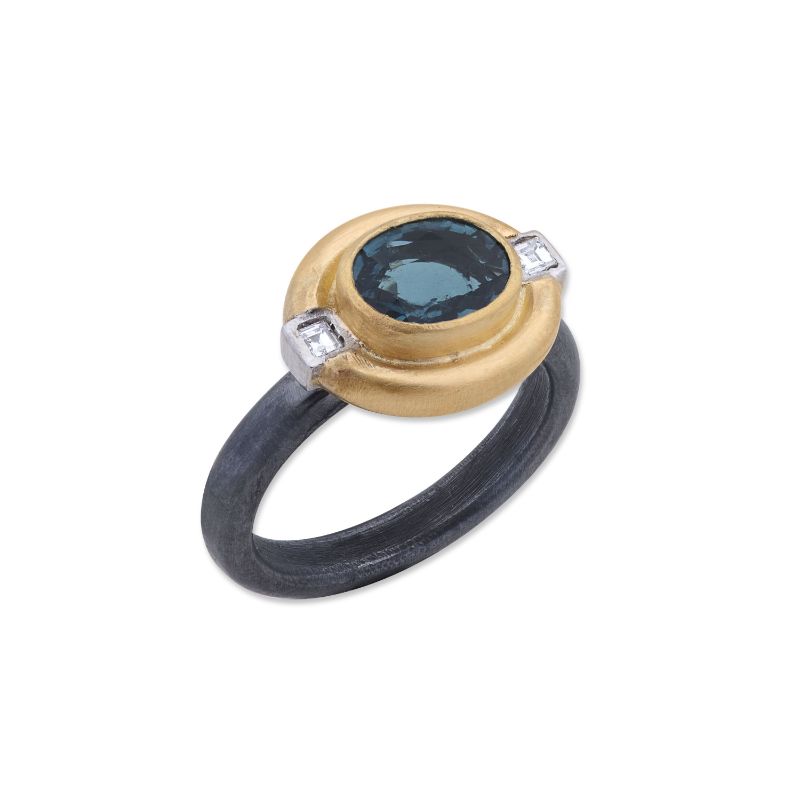 Lika Behar 24k Gold and Sterling Silver Diamond and Gemstone Ring