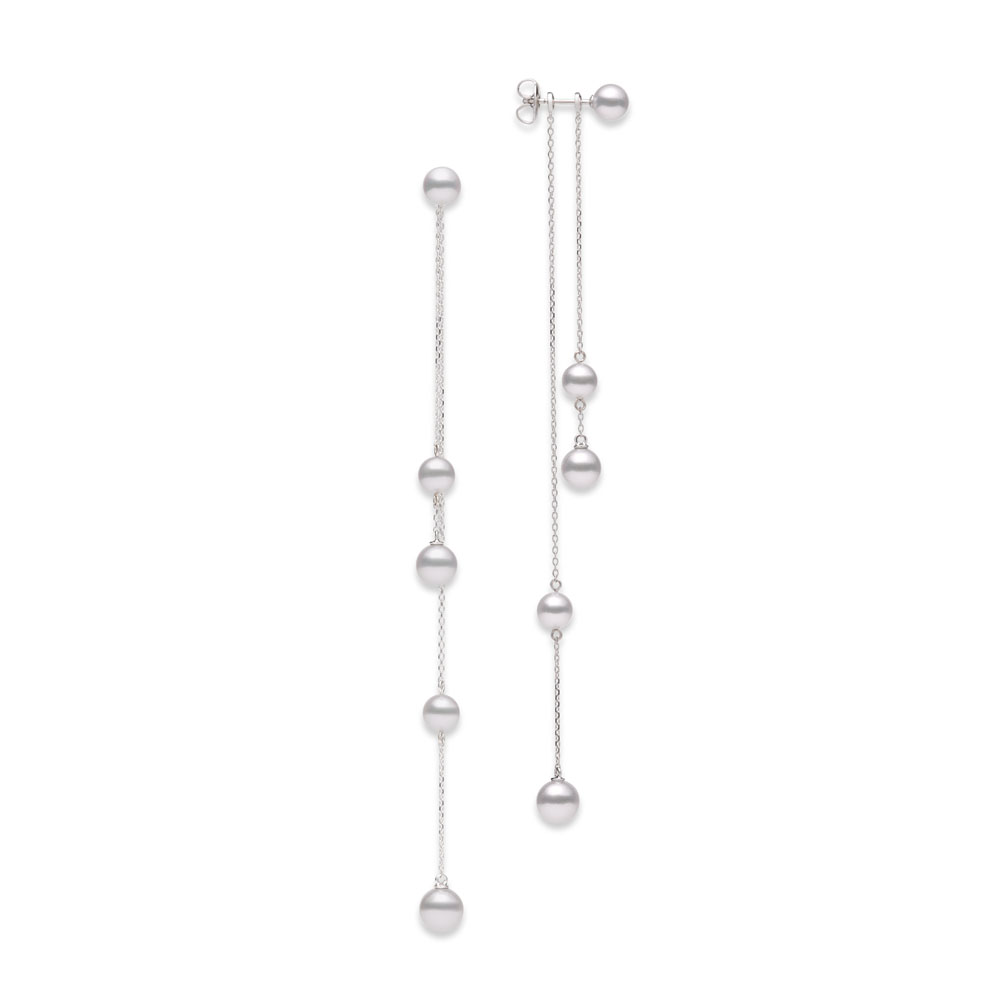 Mikimoto 18K White Gold Rhodium Plated Classic Drop Earrings With Pearls