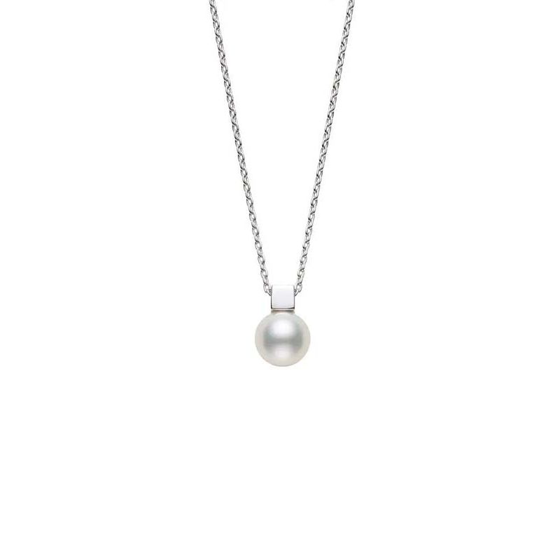 Mikimoto 18K White Gold Rhodium Plated Classic Pearl Pendant Necklace