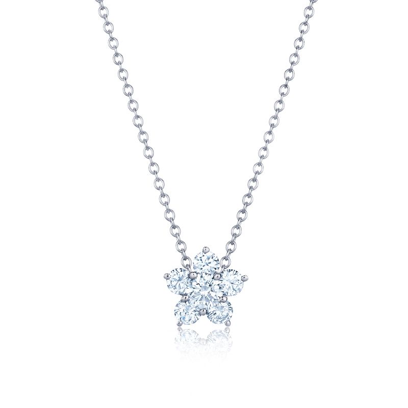 18K White Gold Diamond Necklace & Floral Cluster Pendant