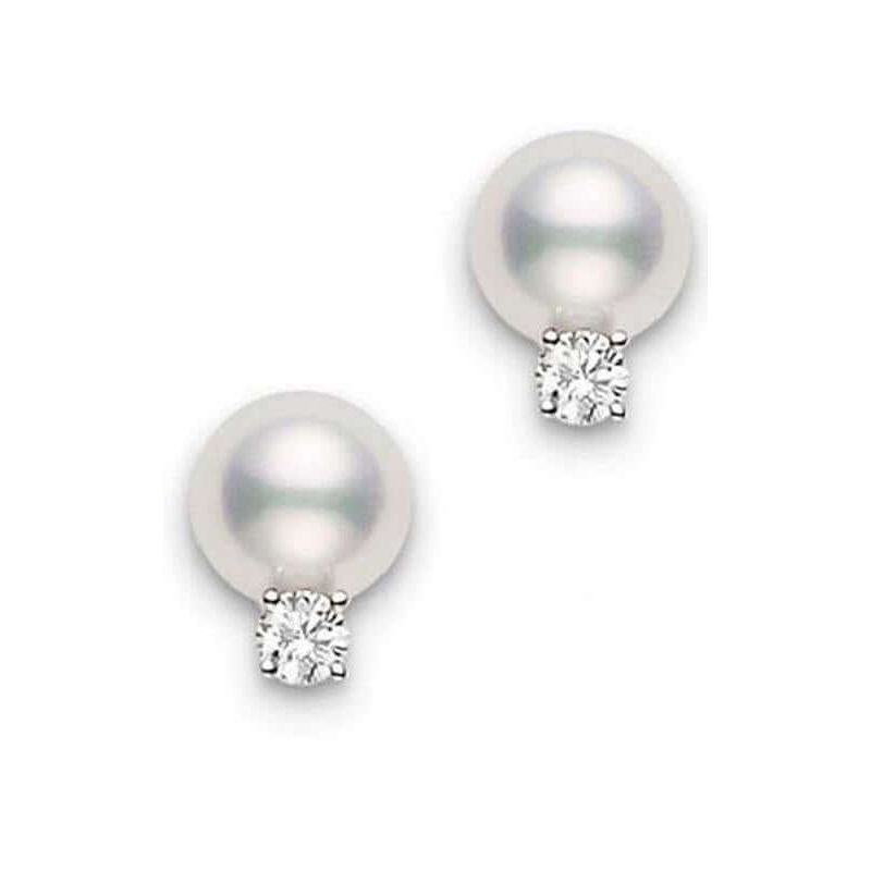 Mikimoto Stud Earrings 7.5-8Mm Aa With Bezel Set Diamond
