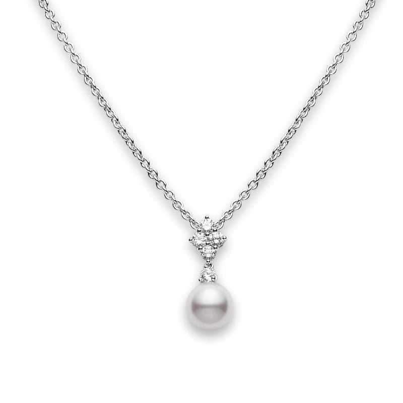Mikimoto 18K White Gold Classic-Classic Pearl Pendant Necklace With Diamonds