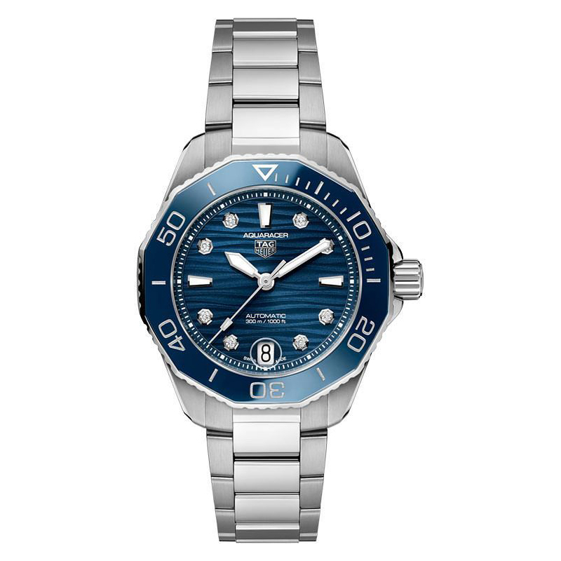 Tag Heuer Aquaracer Professional 300 steel 36mm blue bezel blue diamond dial on steel bracelet