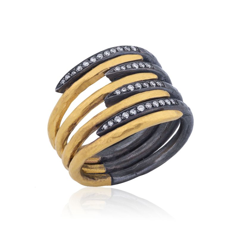 Lika Behar Yin And Yang Diamond Zebra Ring, size 6.5