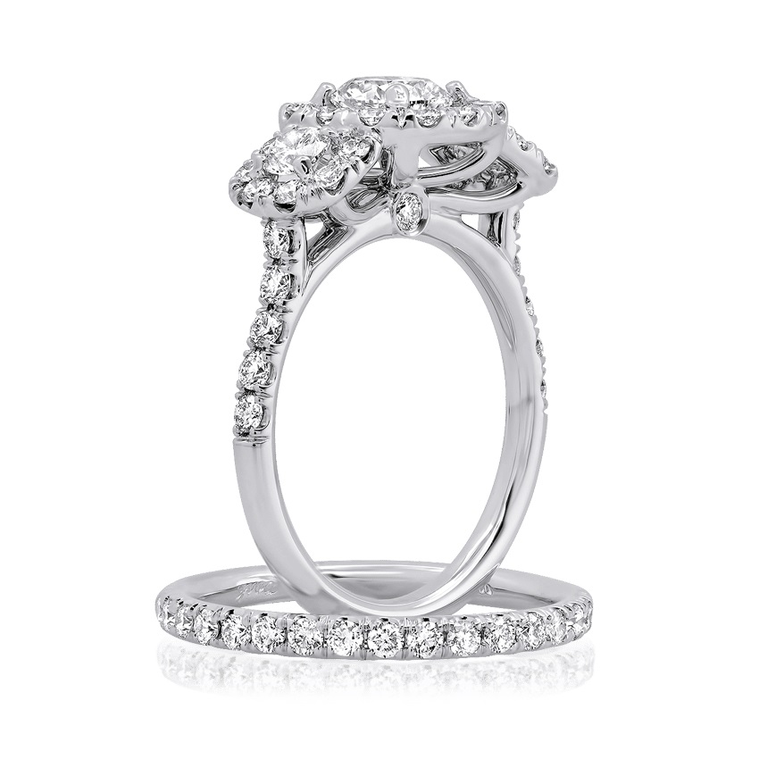 XO Jewels Semi-Mount 3-Stone Halo Engagement Ring