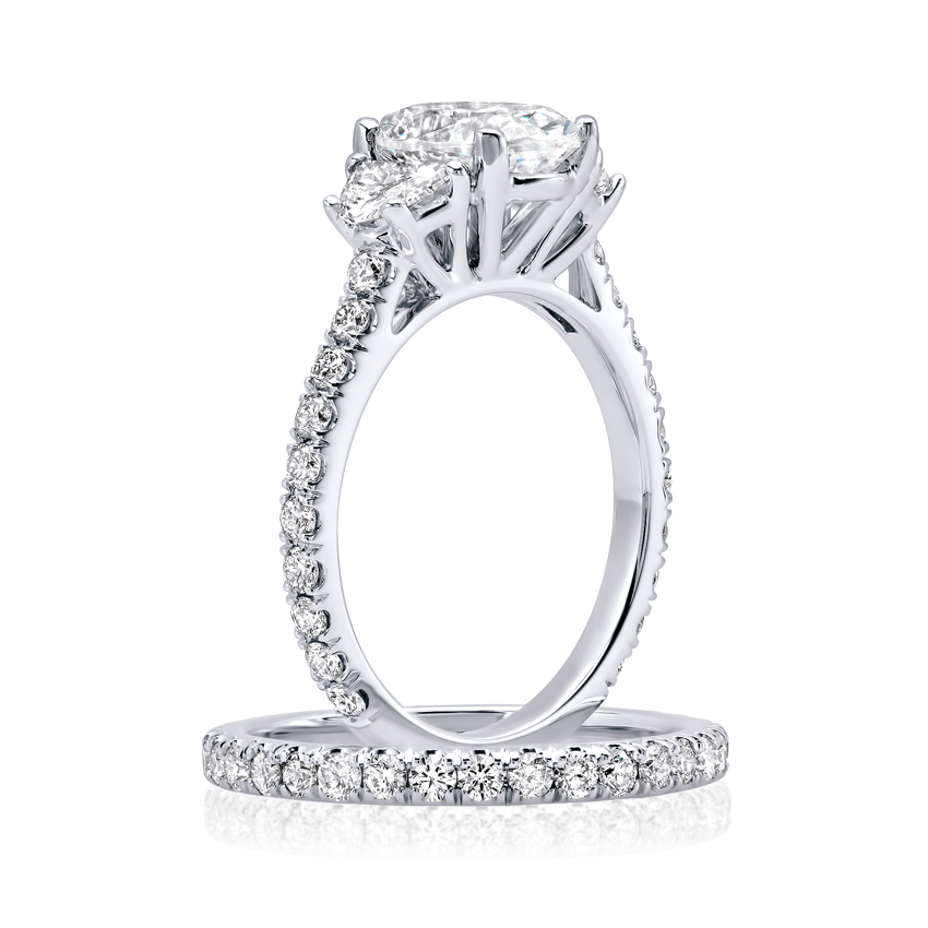 XO  Jewels Semi-Mount 3-Stone Oval Engagement Ring with Paveâ€™ Diamond Band