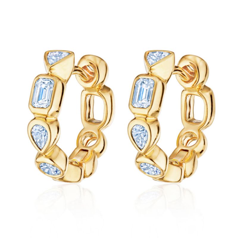 Petite Hoop Earrings with Mixed Shape Diamonds