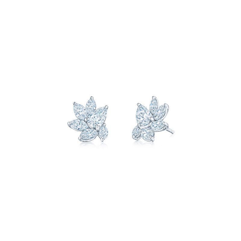 Platnium Petal Earrings with Pear Center Diamonds
