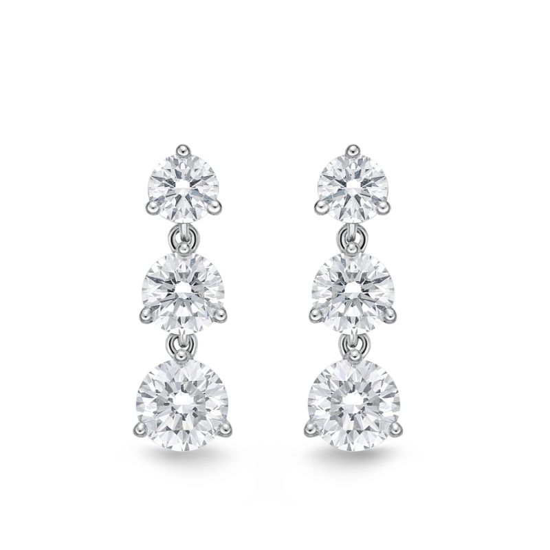 Memoire 18K White Gold 3 Diamond Juliet Drop Diamond Earrings