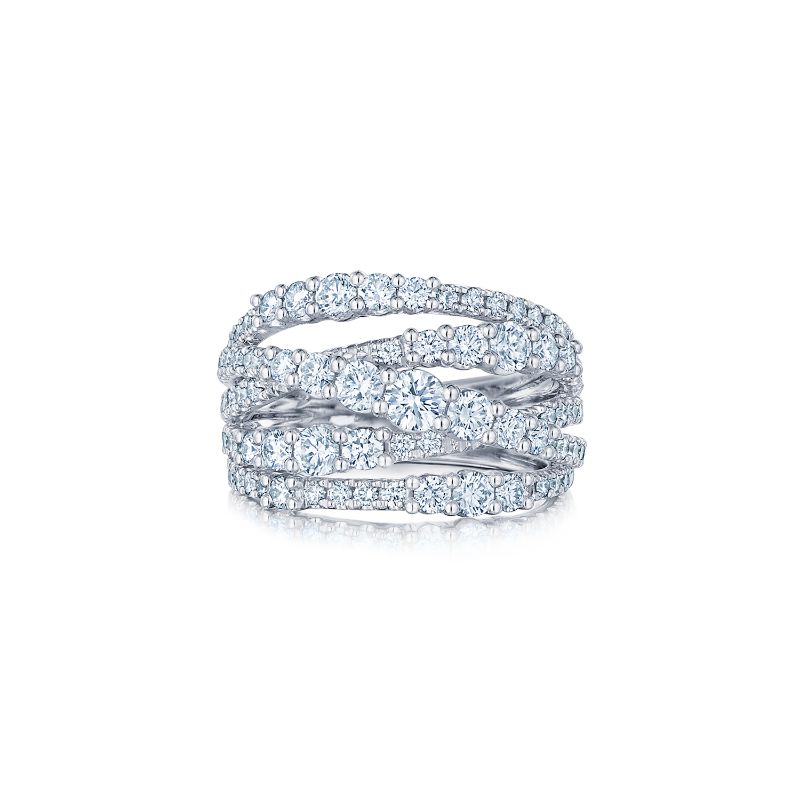 18K White Gold Four-Row Ring with Diamonds